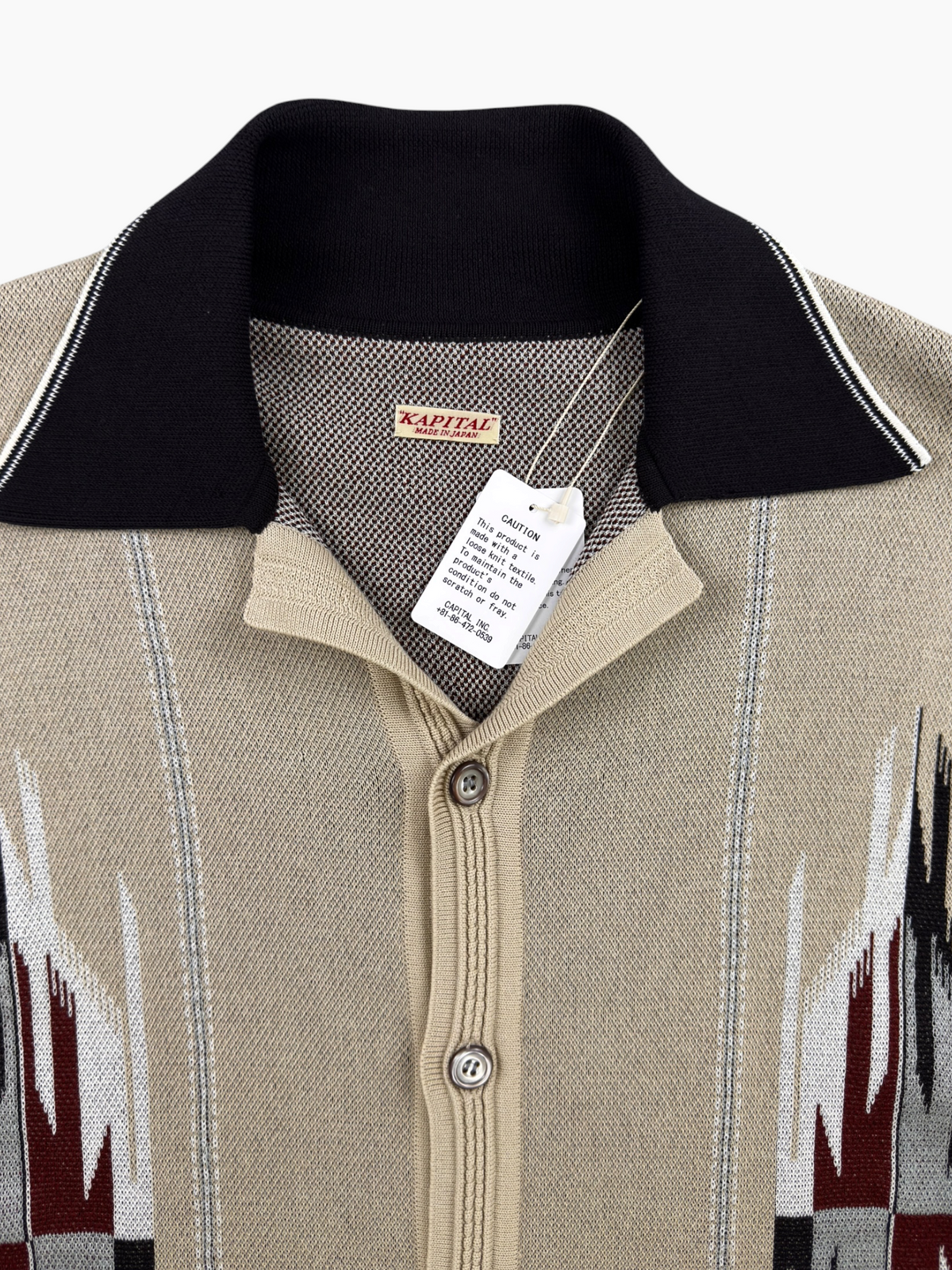 Kapital 12G Cotton Chinayo Polo Shirt Tan/Black