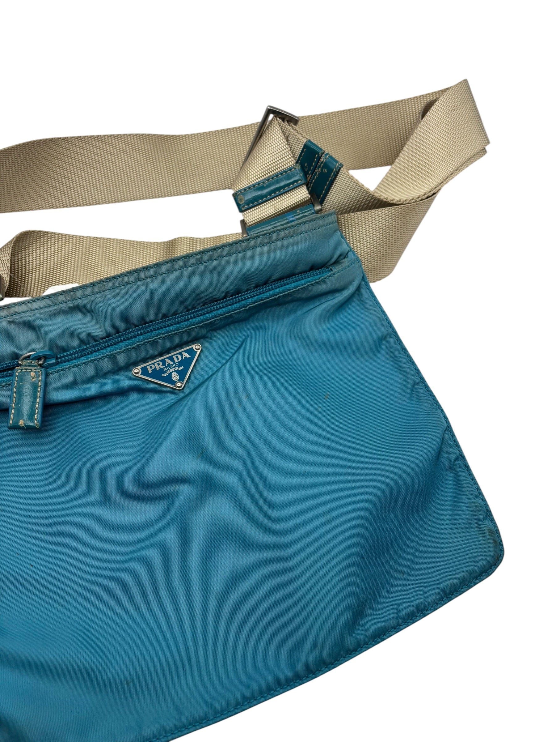 Prada Blue Nylon Side Bag