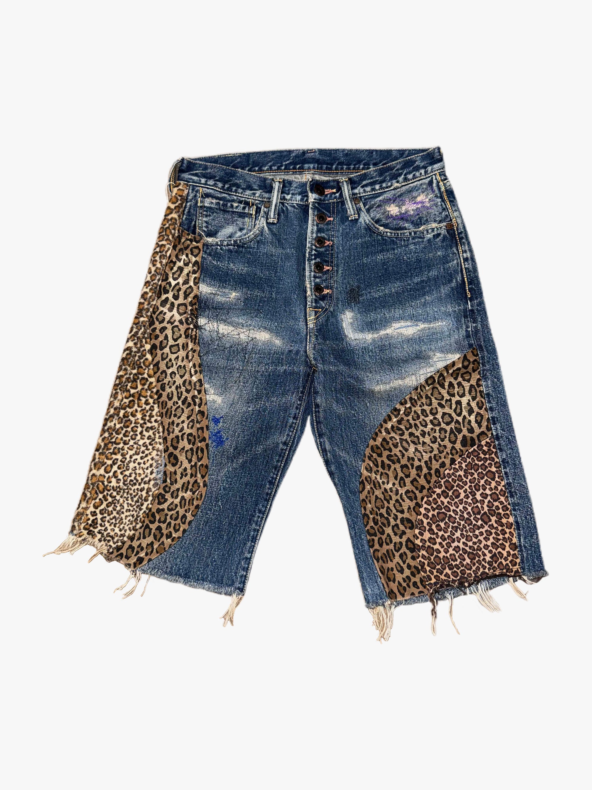 KAPITAL 14 oz Leopard Print Shorts