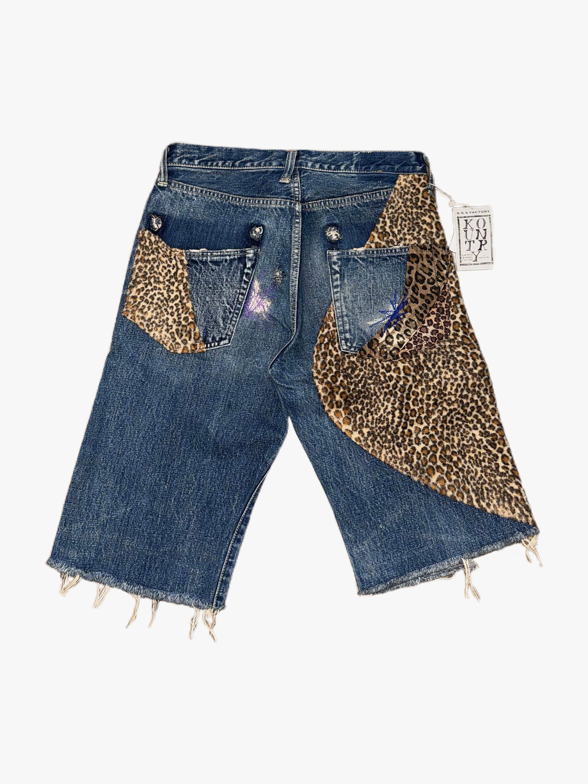 KAPITAL 14 oz Leopard Print Shorts